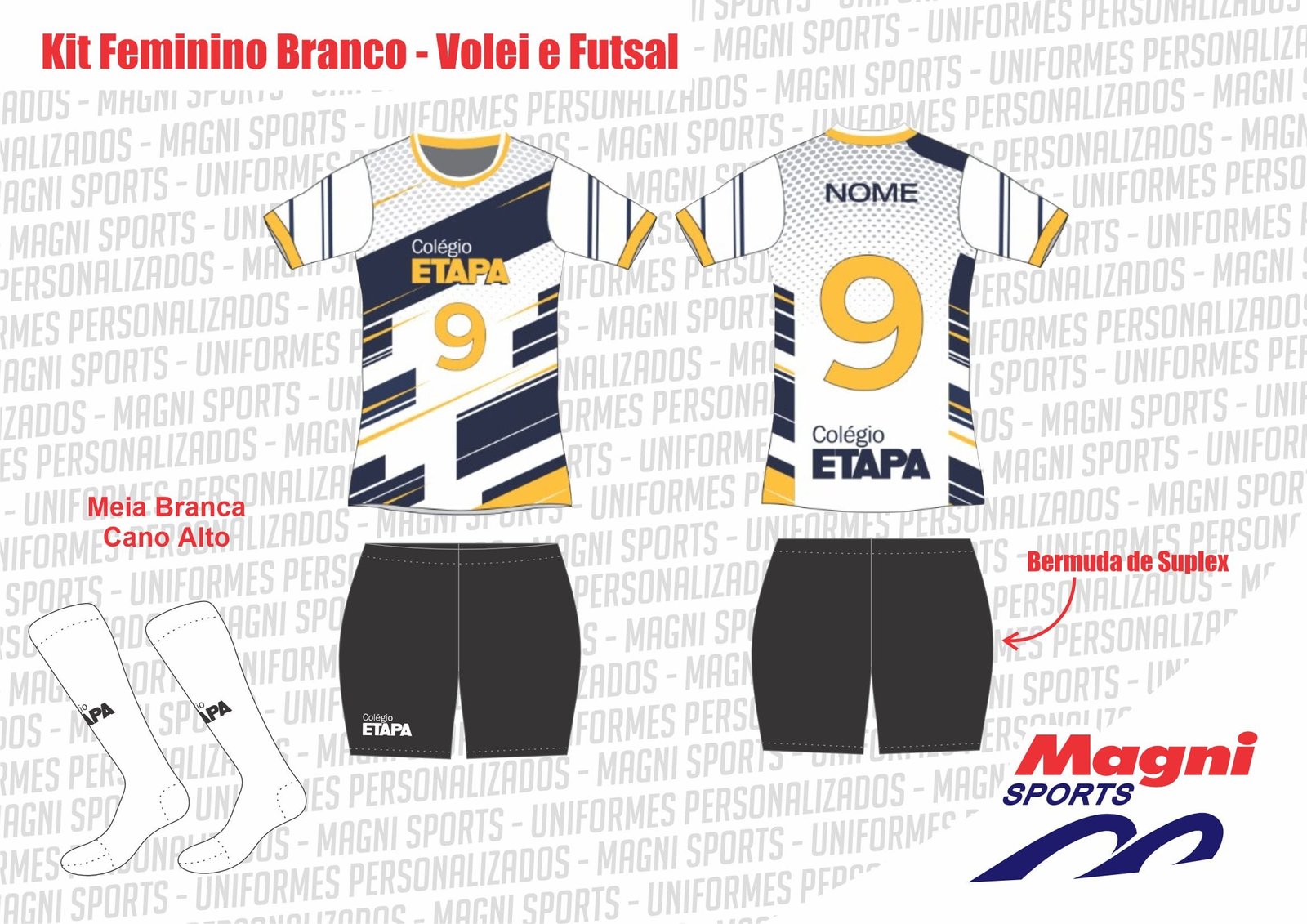 Uniforme Etapa Vila Mascote Feminino Branco- Vôlei | Futsal