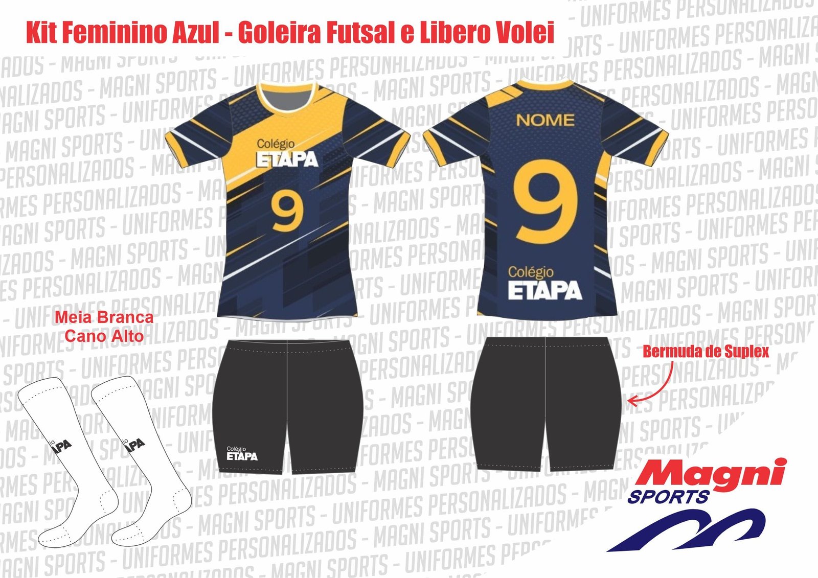 Uniforme Goleira e Líbero Etapa Vila Mascote Feminino Azul - Futsal | Vôlei