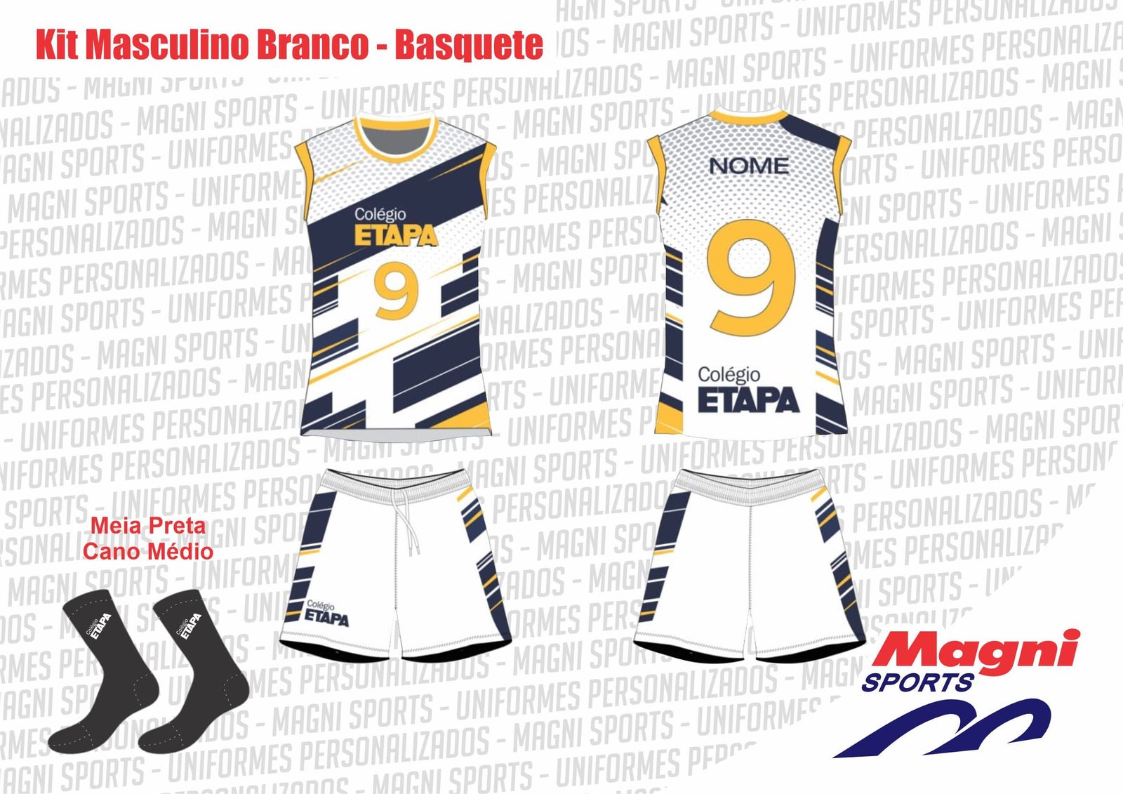 Uniforme Etapa Vila Mascote Masculino Branco - Basquete